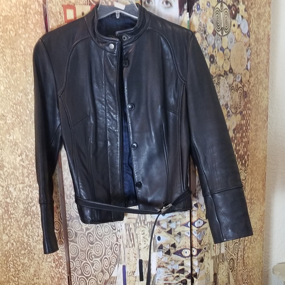Tahari Leather Moto Jacket. Size medium